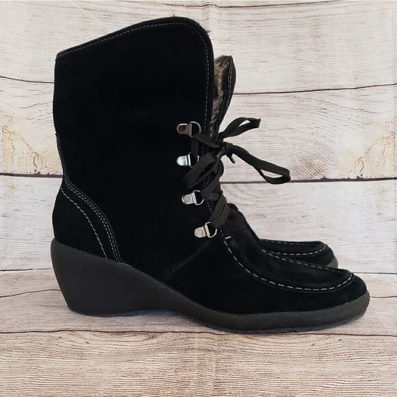 Leather Lace Up Boots with Faux Fur - Picture 13 of 16